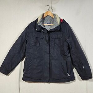 Lands End Mens M 10-12 Black Red 3-in-1 Squall System Jacket Quilted Liner Hood